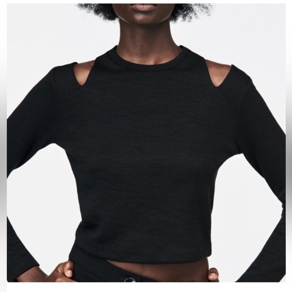 Zara Black Cut-Out Shoulder Women's Top Size Small - Picture 4 of 5